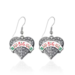 Silver Scarlet Red and Olive Green Big Pave Heart Charm Dangle Earrings