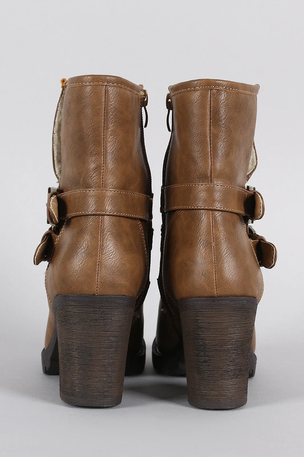 Slit Moto Lug Chunky Heel Ankle Boots