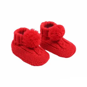 Soft Touch - Booties red pom pom