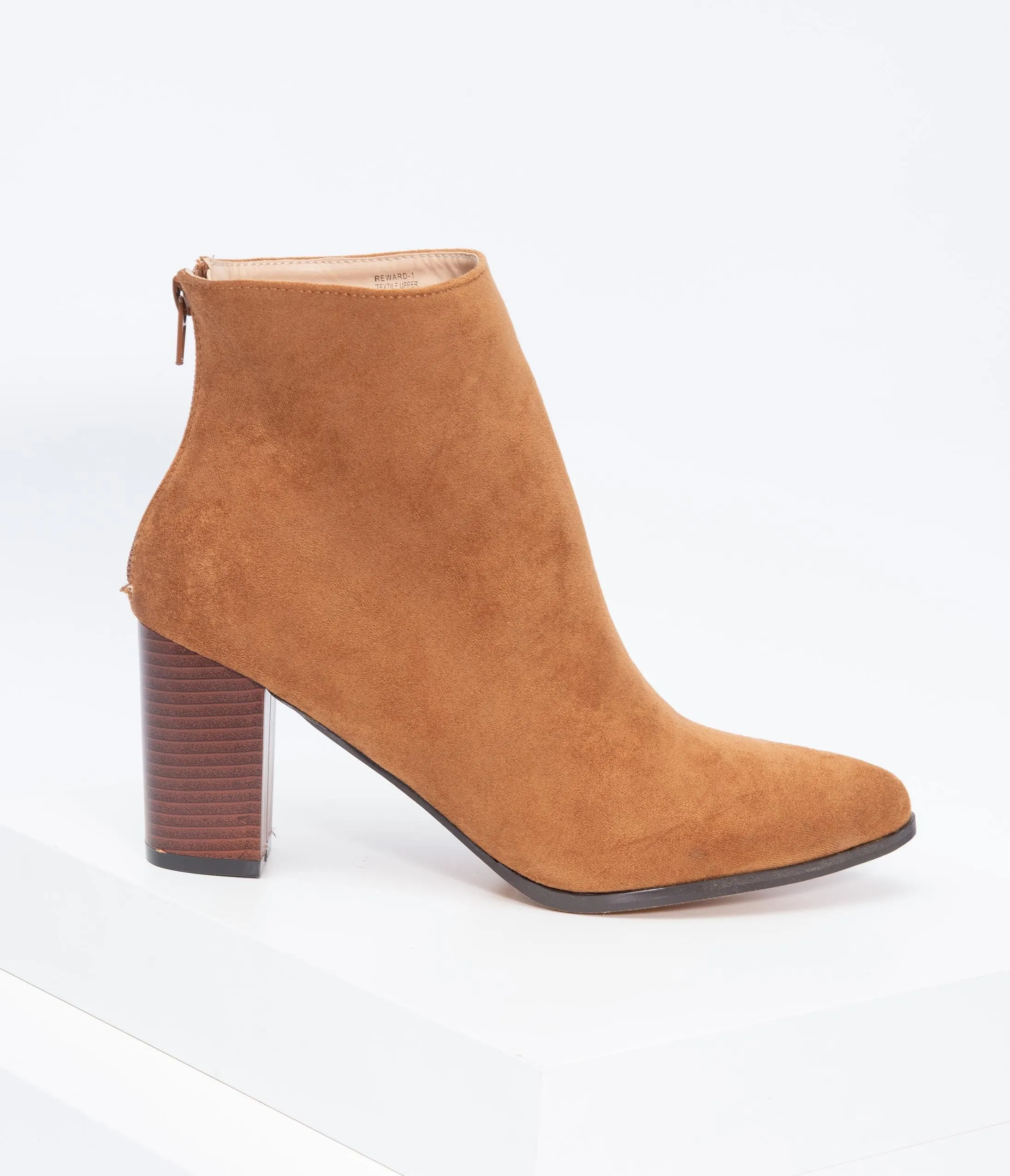 Tan Suede Stacked Heel Bootie