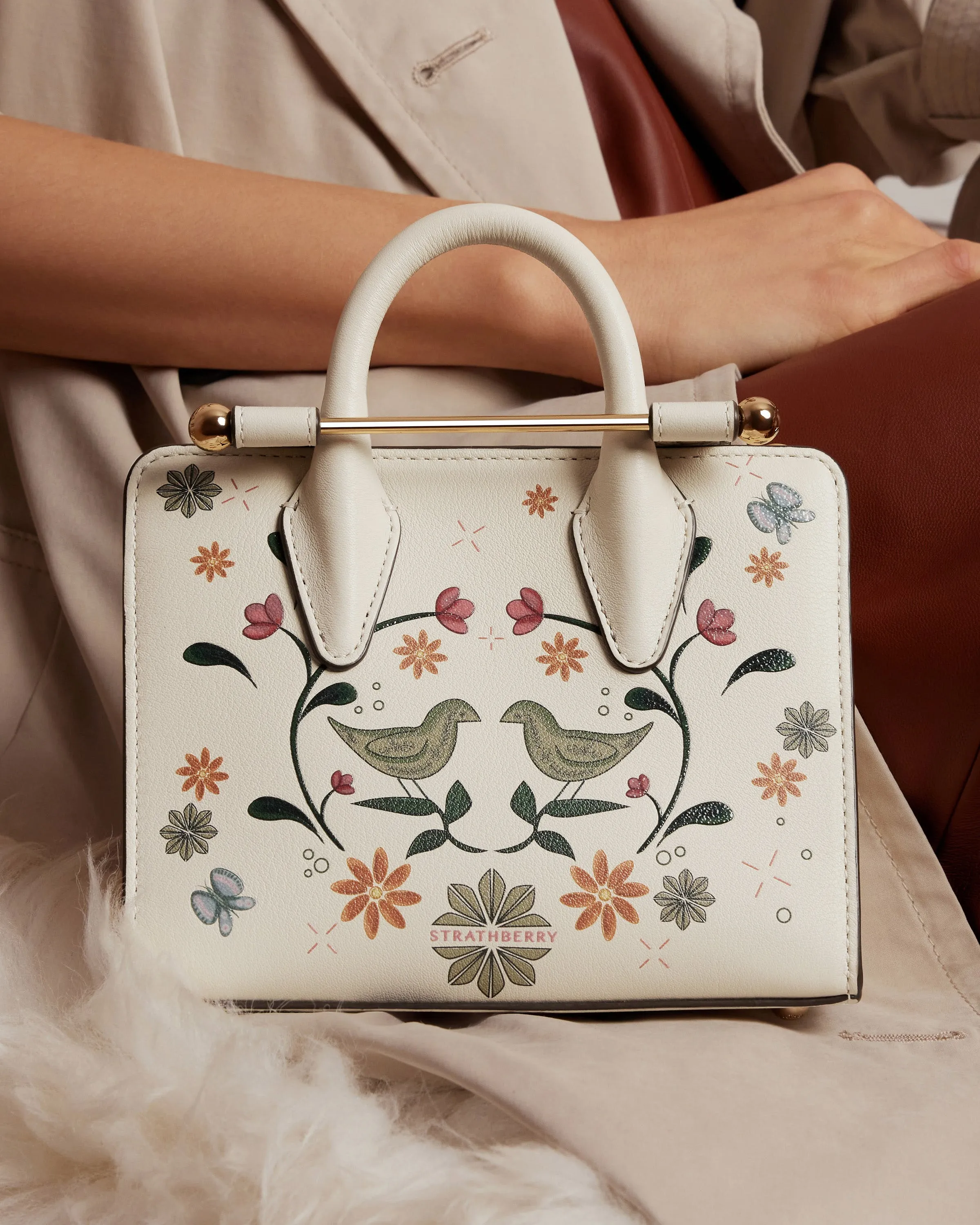 The Strathberry Nano Tote - Vanilla Bird Print