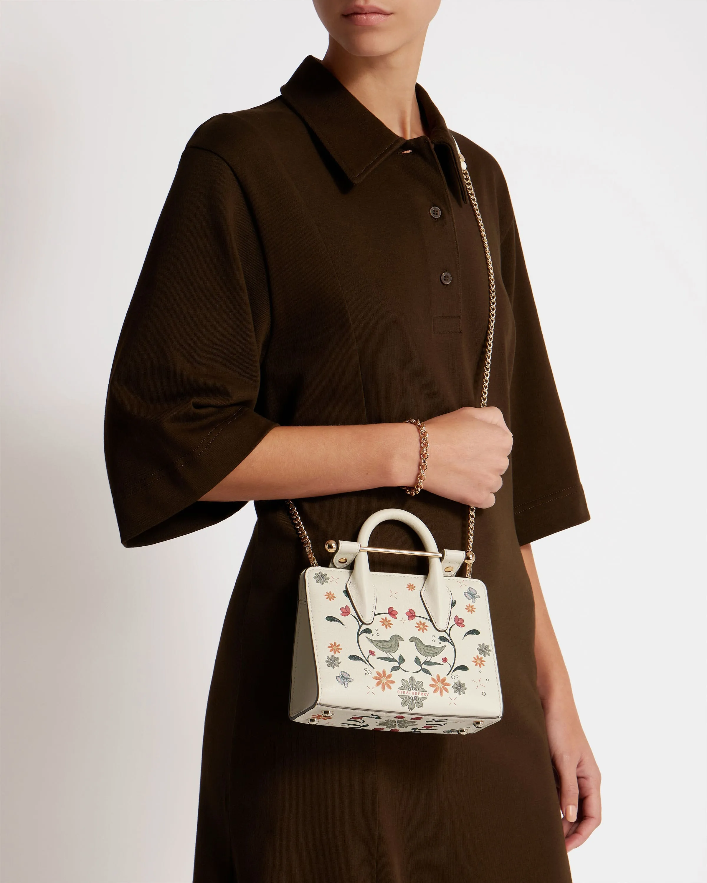 The Strathberry Nano Tote - Vanilla Bird Print