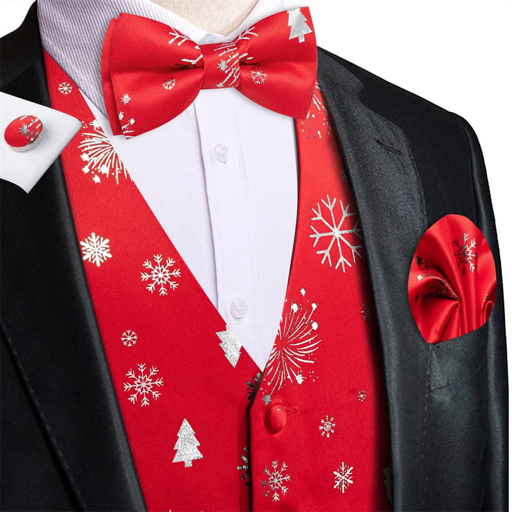 Ties2you Men's Vest Red Christmas Elements Silk Vest Necktie Bow Tie Handkerchief Cufflinks Set