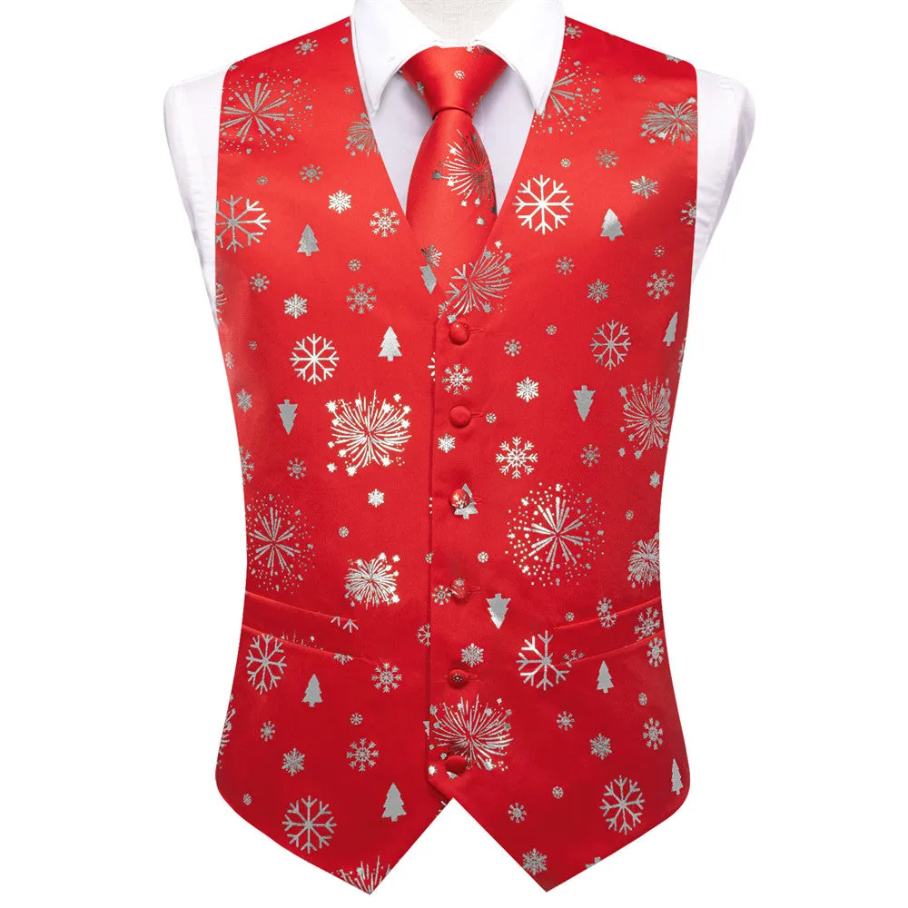 Ties2you Men's Vest Red Christmas Elements Silk Vest Necktie Bow Tie Handkerchief Cufflinks Set