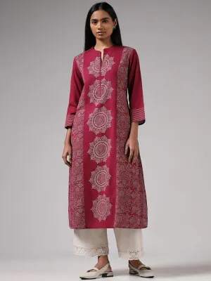 Utsa Magenta Printed Blended Linen Kurta