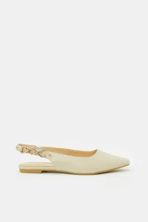 Women Beige Chain Trim Slingback