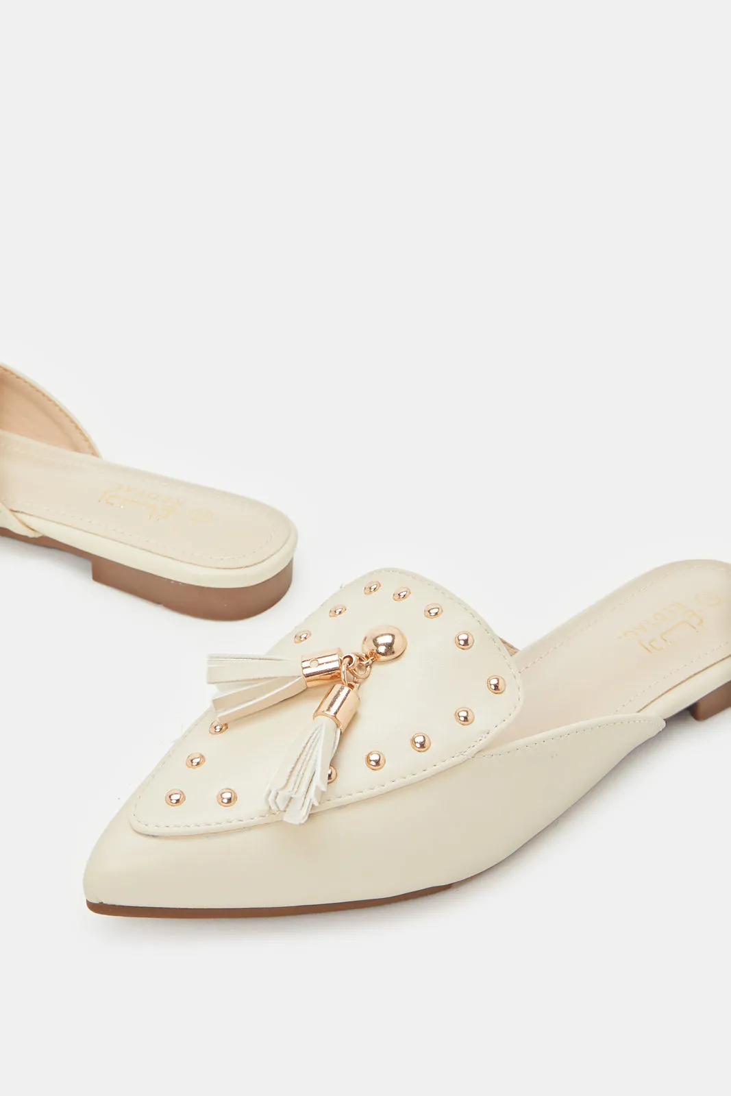 Women Ivory Stud Closed Toe Mule