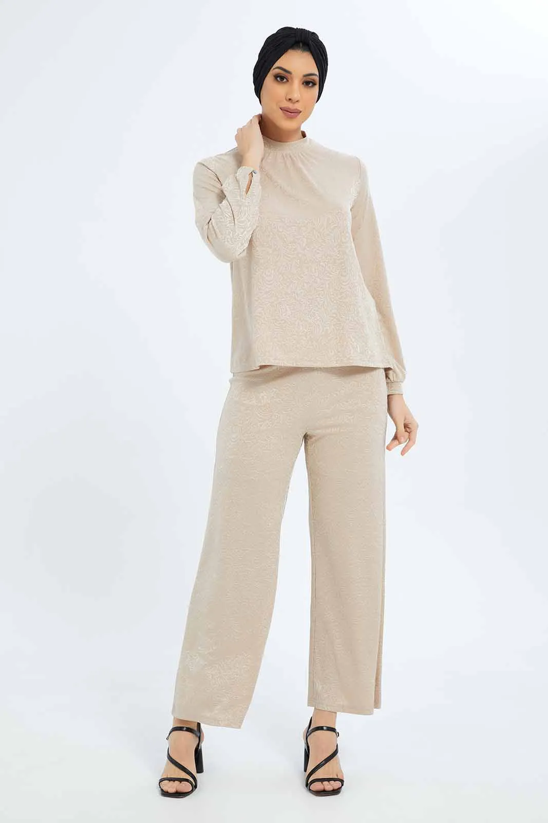 Women Jacquard Widelegged Trouser