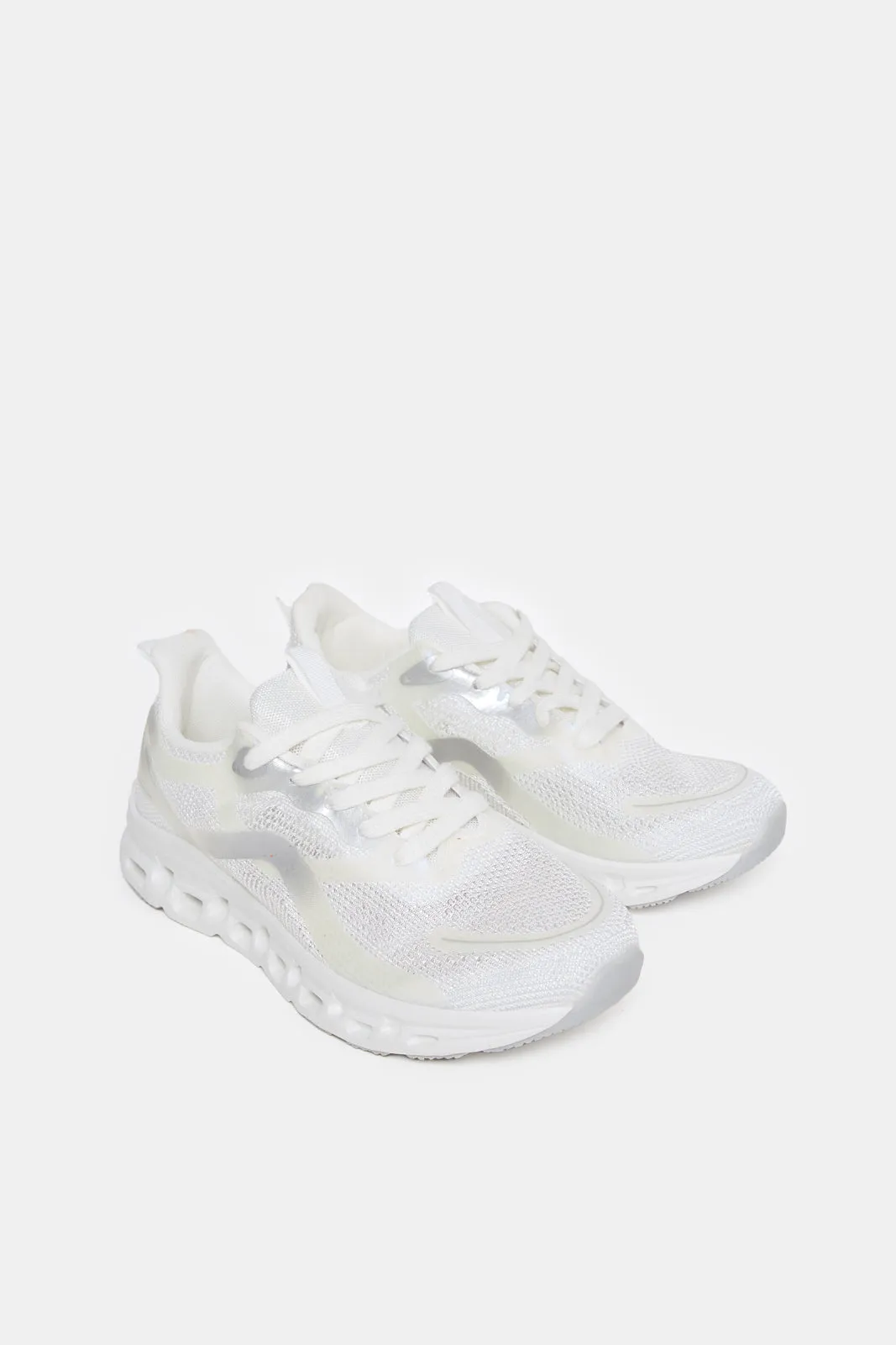 Women White Sport Lace Up With Pastel Overlay