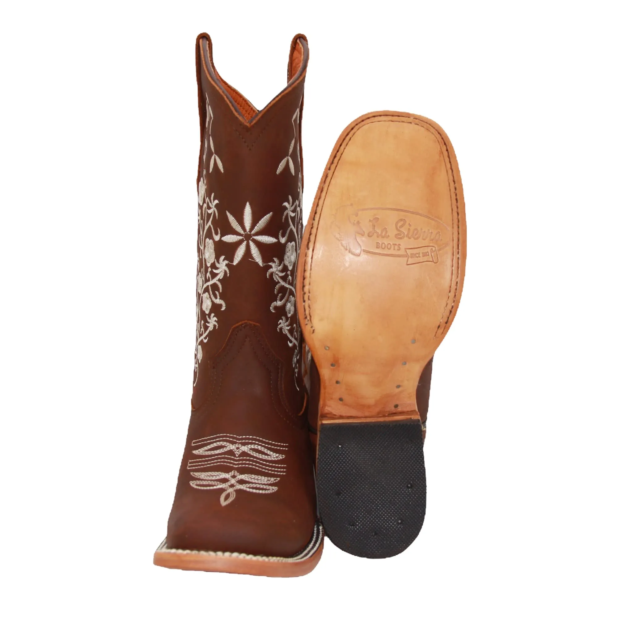 Women’s Floral Embroidered Square Toe Mid Calf Western Boot