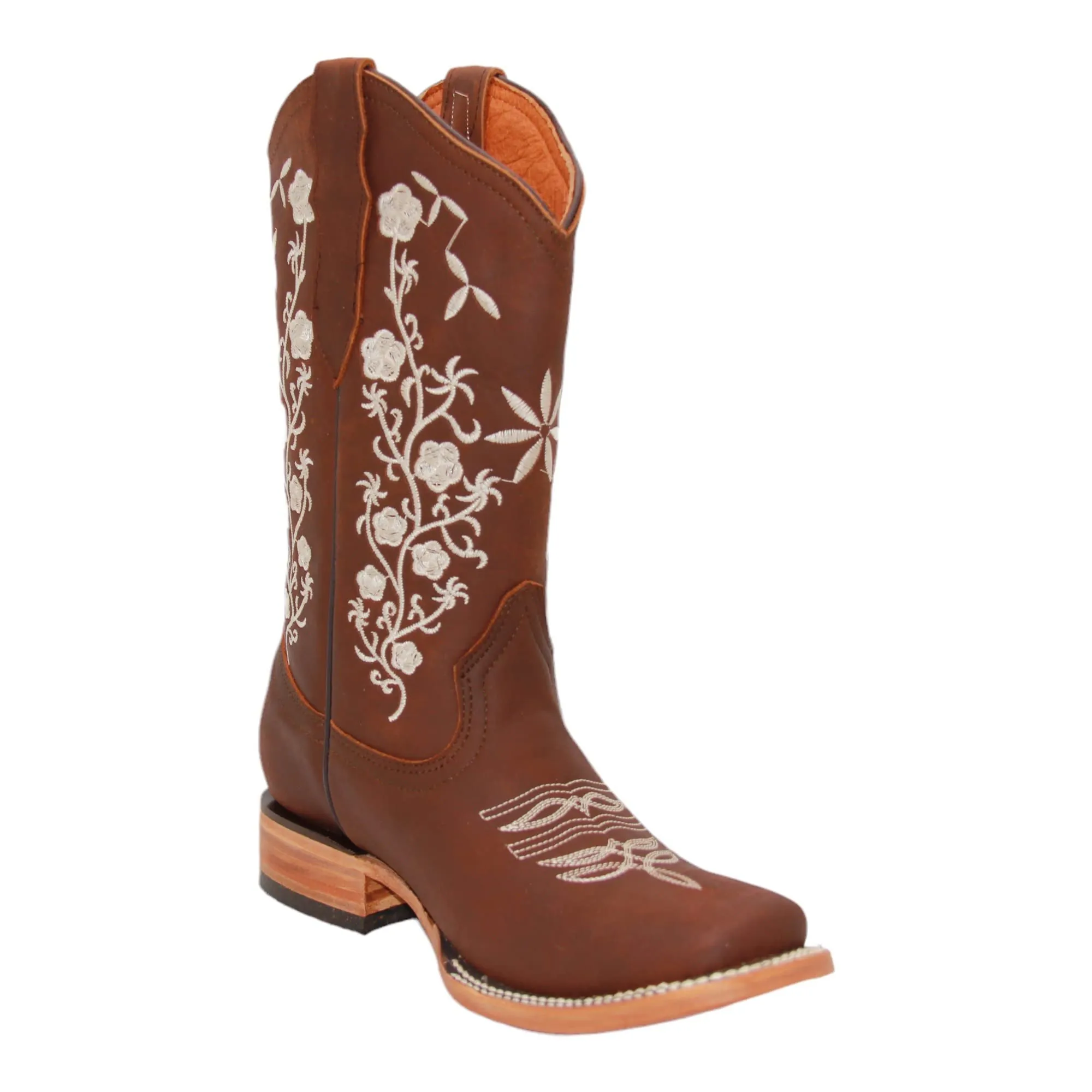 Women’s Floral Embroidered Square Toe Mid Calf Western Boot