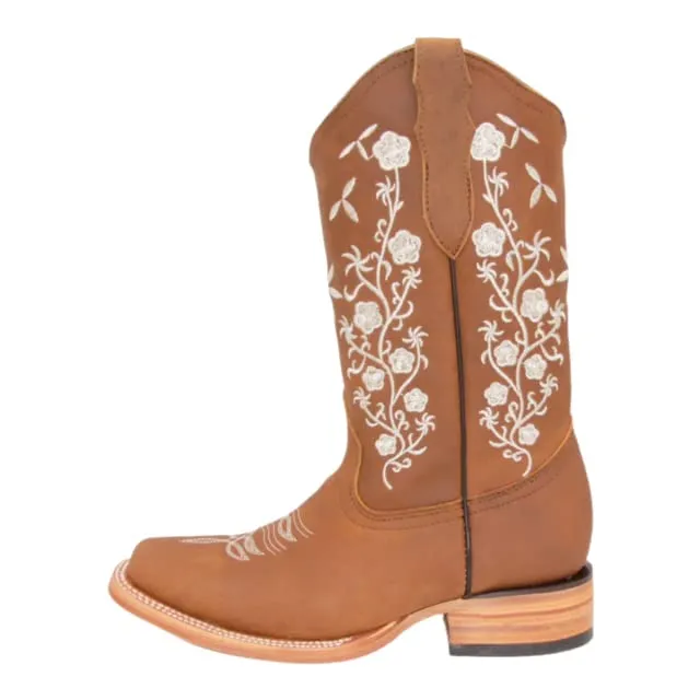 Women’s Floral Embroidered Square Toe Mid Calf Western Boot