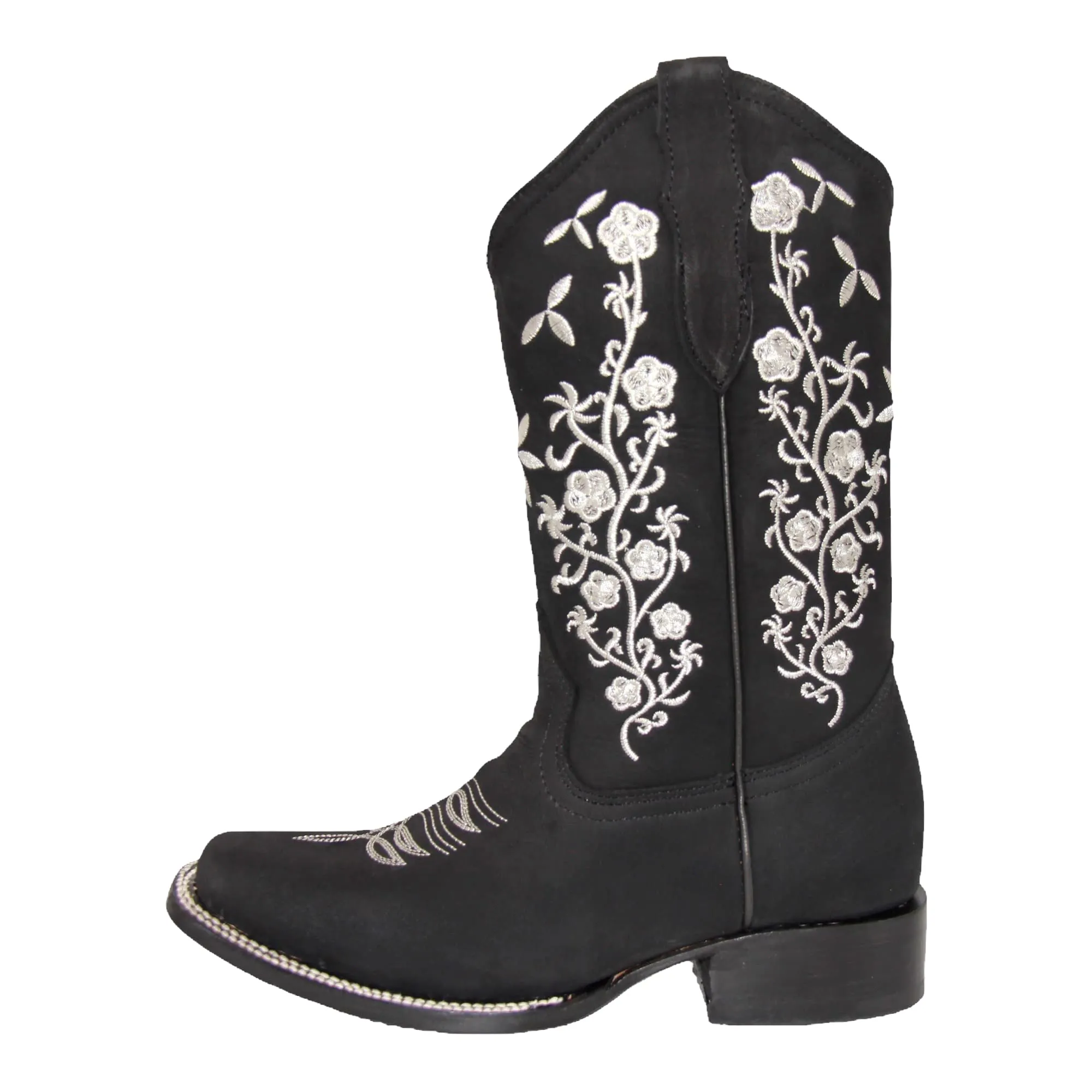 Women’s Floral Embroidered Square Toe Mid Calf Western Boot