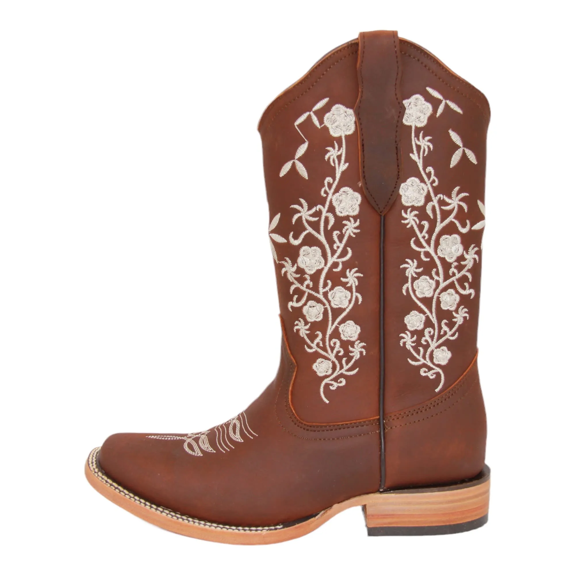 Women’s Floral Embroidered Square Toe Mid Calf Western Boot